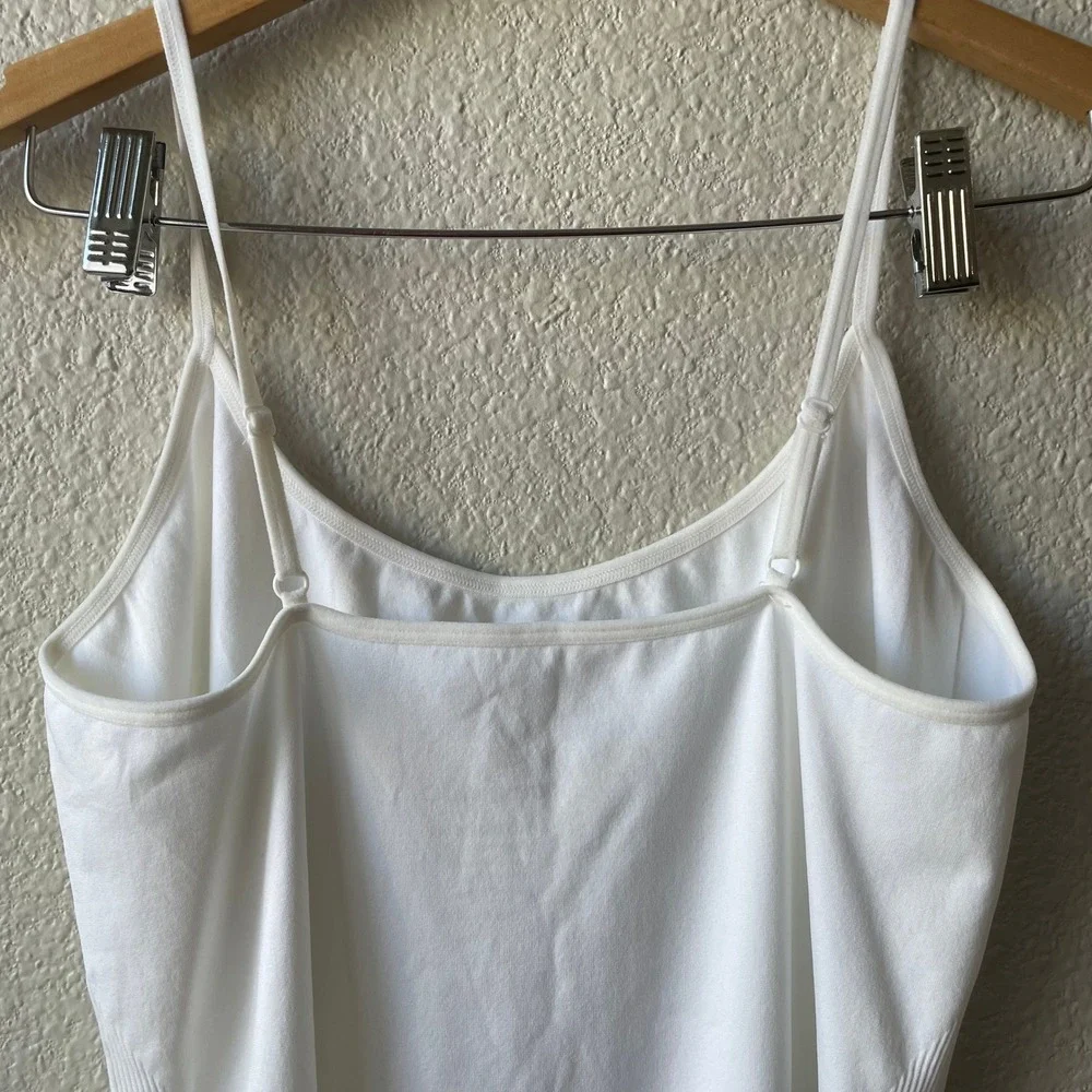 Connection 18 Seamless Women's Size L White Cami Bodysuit Lace Trim Capri Length
